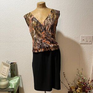 NWT $248 JANINE Coral and Black Lace Dress L